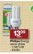Philips Energy Saver Globe-11/14W Each