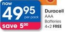 Duracell AAA Batteries 4+2 Free-Per Pack