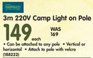 Inspired 3m 220V Camp Light On pole