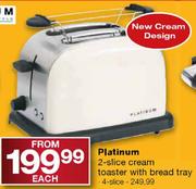 Platinum 2-Slice Cream Toaster With Bread Tray Each
