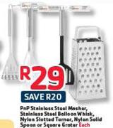 PnP Stainless Steel Masher,Balloon Whisk,Nylon Slotted Turner,Solid Spoon Or Square Grater