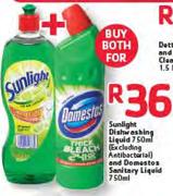 Sunlight Dishwashing Liquid 750Ml And Domestos Sanitary Liquid 750Ml