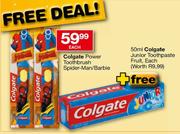 Colgate Power Toothbrush Spider-Man/Barbie + Colgate Junior Toothpaste Fruit,Each