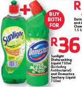 Sunlight Dishwashing Liquid-750ml(Excluding Antibacterial) & Domestos Sanitary Liquid-750ml