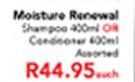 Pantene Moisture Removal Shampoo-400ml Or Conditioner-400ml Assorted-Each