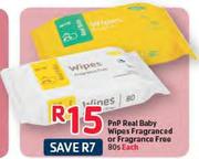 PnP Real Baby Wipes Fragranced Or Fragrance Free-80s Each