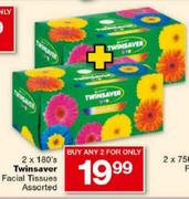 Twinsaver Facial Tissues Assorted-2x180's