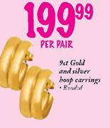 9ct Gold And Silver Hoop Earrings Banded