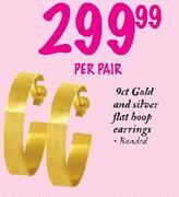 9ct Gold And Silver Flat Hoop Earrings Banded