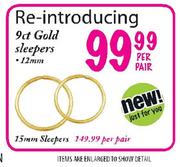 9ct Gold Sleepers-12mm