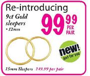 9ct Gold Sleepers-15mm