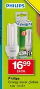 Philips Energy Saver Globes (BC/ES)-14W each