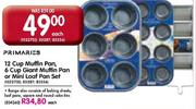 Primaries 12 Cup Muffin Pan,6 Cup Giant Muffin Pan Or Mini Loaf Pan Set