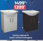 Vanity Cabinet & Basin White/mahogany-Each