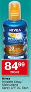Nivea Invisible Spray/Moisturising Spray SPF 30 - 200ml Each