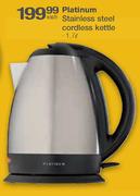 Platinum Stainless Steel Cordless Kettle-1.7Ltr Each