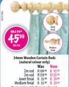 34mm Wooden Curtain Rods-1m
