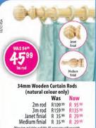 34mm Wooden Curtain Rods-Medium Finial