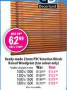 Ready-Made 25mm PVC Venetian Blinds Raised Woodgrain-1200(w) x 1600mm(h)