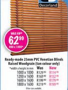 Ready-Made 25mm PVC Venetian Blinds Raised Woodgrain-1600(w) x 1600mm(h)