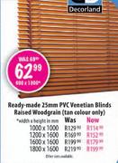 Ready-Made 25mm PVC Venetian Blinds Raised Woodgrain-1800(w) x 1600mm(h)