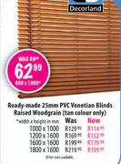 Ready-Made 25mm PVC Venetian Blinds Raised Woodgrain-600(w) x 1000mm(h)