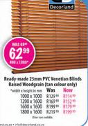 Ready-Made 25mm PVC Venetian Blinds Raised Woodgrain-1000(w) x 1000mm(h)