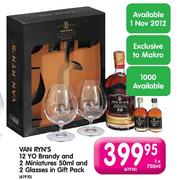 Van Ryn's 12 Yo Brandy & 2 Miniatures 50ml & 2 Glasses In Gift Pack-1x750ml