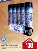 Great Value 6 Pack AA Alkaline Batteries