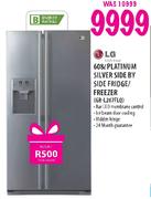 LG Platinum Silver Side By Side Fridge/Freezer (GR-L207FLQ) - 608 Ltr