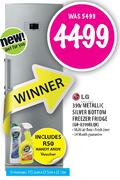 LG Metallic Silver Bottom Freezer Fridge (GR-B299BLQK) - 390 Ltr