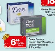 Dove Beauty Cream Bar/Men + Care Extra Fresh Body & Face Bar-90g/100g Each