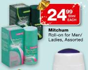 Mitchum Roll-On For Men/Ladies Assorted-50ml Each