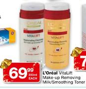 L'Oreal VitaLift Make-Up Removing Milk/Smoothing Toner-200ml Each