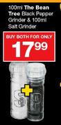 The Bean Tree Black Popper Grinder & Salt Grinder-100ml
