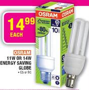 Osram 11W Or 14W Energy Saving Globe-Each