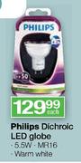 Philips Dichroic LED Globe Warm White MR16-5.5W Each