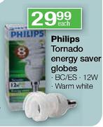Philips 12W Tornado Energy Saver Globes Warm White-BC/ES  Each