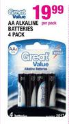 Great Value A4 Alkaline Batteries-4 Per Pack