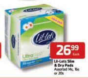 Lil-Lets Slim & Dry Pads Assorted-14's, 16's Or 20's Each