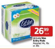 Lil-Lets Slim & Dry Pads Assorted-14's,16's Or 20's Each