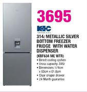 KIC 314ltr Metallic Silver Bottom Freezer Fridge With Water Dispenser(KBF634 ME WTR)