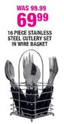 16 Piece Stainless Steel Cutlery Set In Wire Basket
