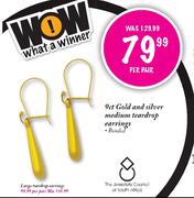 9ct Gold And Silver Medium Teardrop Earring-Per Pair