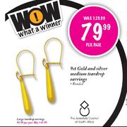 9ct Gold And Silver Large Teardrop Earring-Per Pair