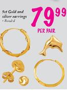 9ct Gold And Silver Earring-Per Pair
