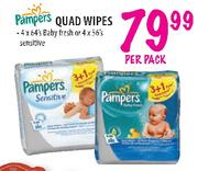 Pampers Quad Wiupes-4x 64's Baby fresh or 4x56's sensitive(Per Pack)