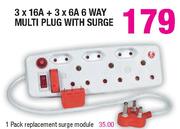 3X16A + 3X6A 6 Way Multi Plug With Surge-Each