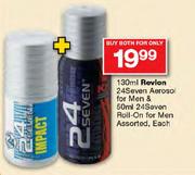 Revlon 24Seven Aerosol For Men-130ml & 24Seven Roll-On For Men Assorted-50ml Each