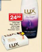 Lux Bath Soap-200g & Lux Body Wash-400ml Assorted Each